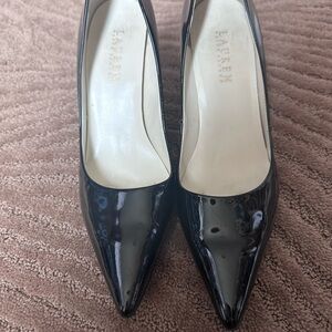 Ralph Lauren black patent leather pumps, size 9.